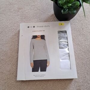 Three Dots Long Sleeved Classic Tees 2 Pack Womens Size Small Crewneck NEW